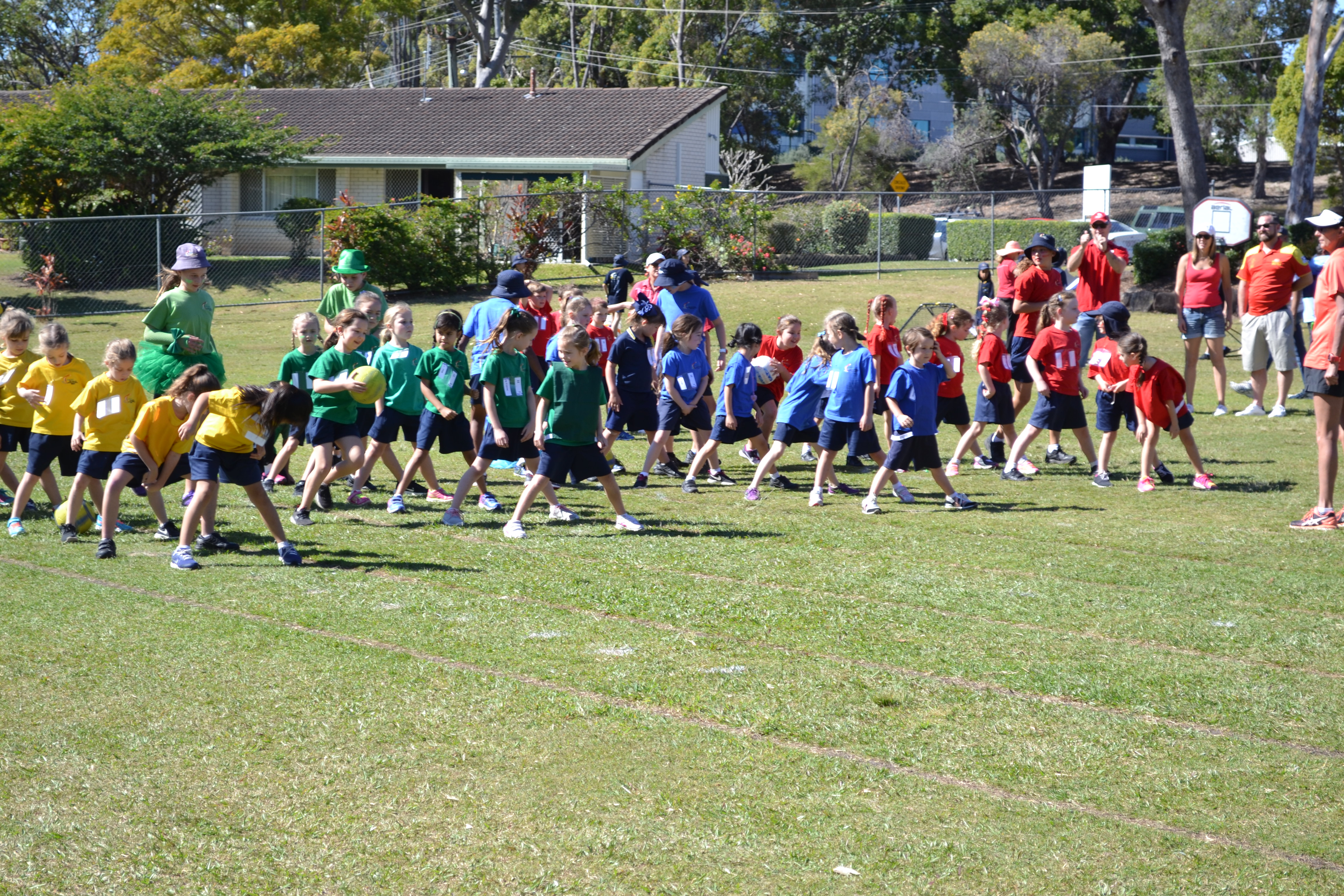 School children playing ball games at the athletics carnival.